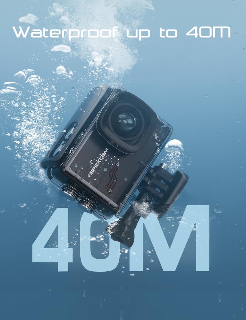 Apexcam Action Camera 4K with 64GB Card, HD 60FPS 48MP Sports Camera for Vlogging, 40M Waterproof Camera Underwater, 170 ° Wide Angle WiFi Camcorder, 8X Zoom, Remote Control, Helmet Mount Accessories - Image 4