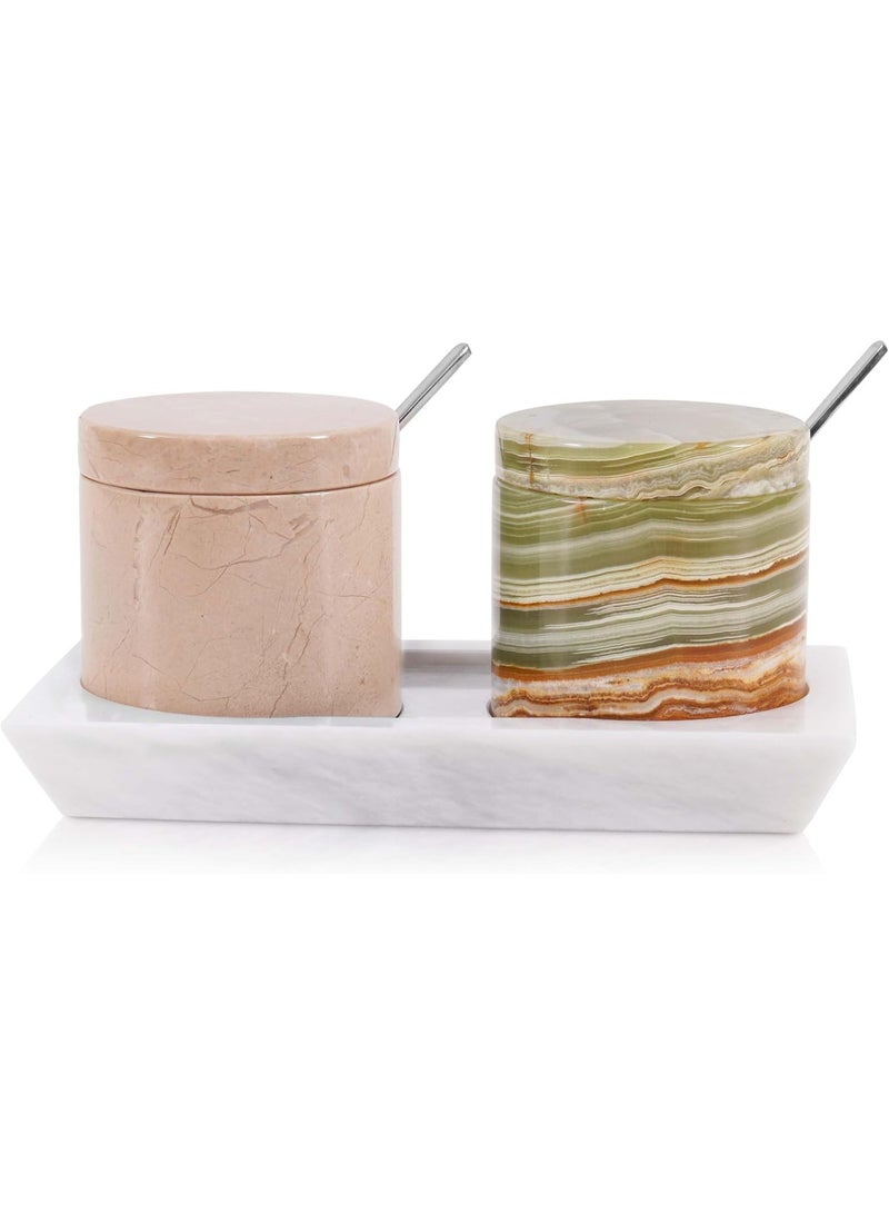 راديكالن قبو ملح فيرونا ورخام أخضر مع غطاء | طقم برطمانين للتوابل (٣ بوصات) لطاولة المطبخ - Image 1