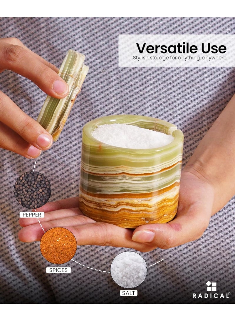 راديكالن قبو ملح فيرونا ورخام أخضر مع غطاء | طقم برطمانين للتوابل (٣ بوصات) لطاولة المطبخ - Image 4