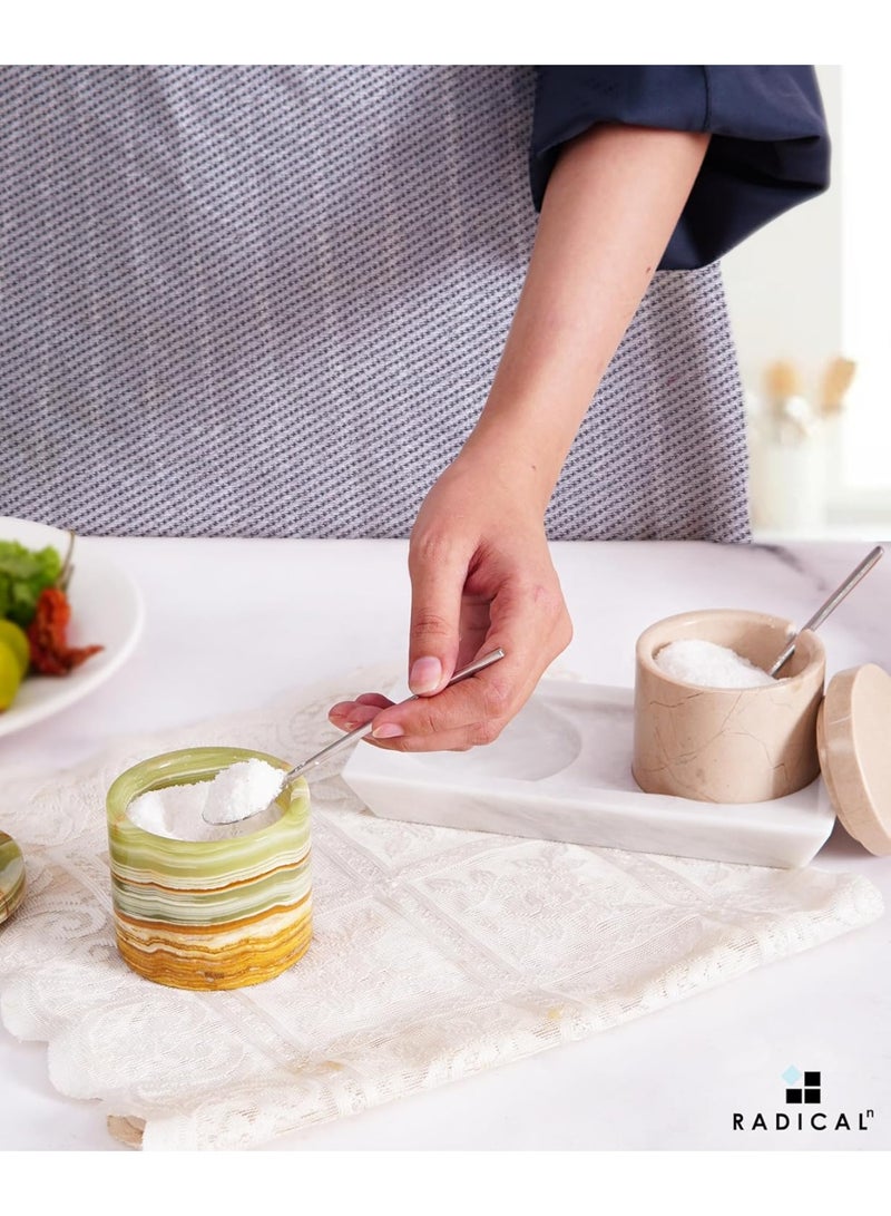 راديكالن قبو ملح فيرونا ورخام أخضر مع غطاء | طقم برطمانين للتوابل (٣ بوصات) لطاولة المطبخ - Image 5