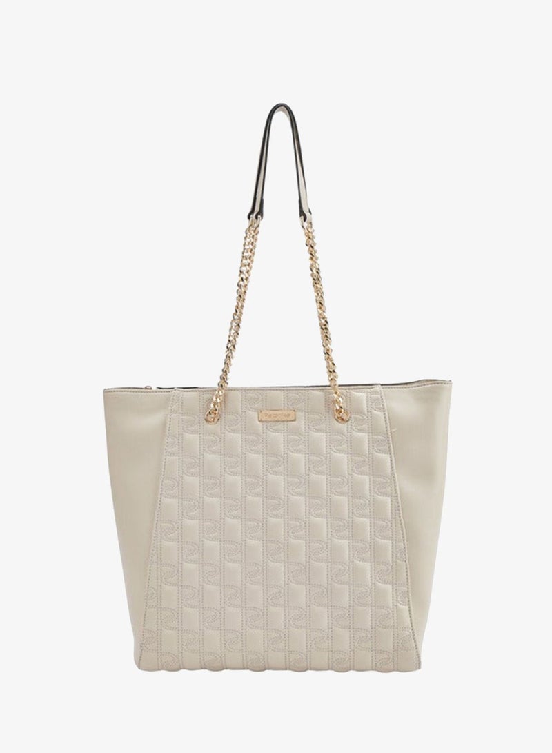 Paprika Stitch Detail Tote Bag with Double Chain Strap and Zip Closure - Image 1