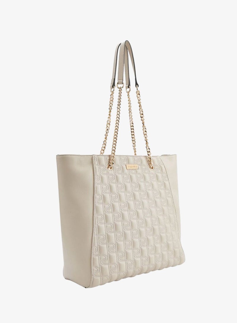 Paprika Stitch Detail Tote Bag with Double Chain Strap and Zip Closure - Image 3