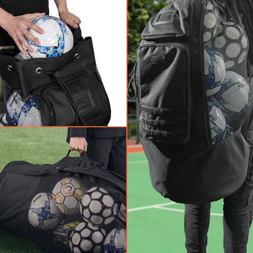 Fitdom Heavy Duty XL Soccer Mesh Equipment Ball Bag w/Adjustable Backpack Shoulder Strap Design for Coach. 2 Different Size Front Pockets for Sporting Accessories. Best for All Outdoor & Water Gears - Image 5