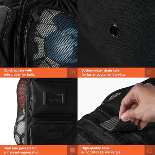 Fitdom Heavy Duty XL Soccer Mesh Equipment Ball Bag w/Adjustable Backpack Shoulder Strap Design for Coach. 2 Different Size Front Pockets for Sporting Accessories. Best for All Outdoor & Water Gears - Image 4
