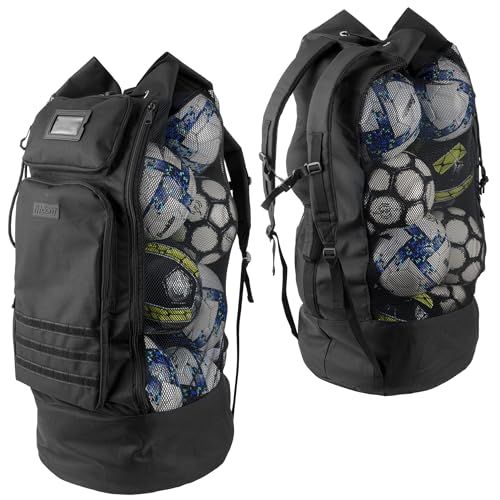 Fitdom Heavy Duty XL Soccer Mesh Equipment Ball Bag w/Adjustable Backpack Shoulder Strap Design for Coach. 2 Different Size Front Pockets for Sporting Accessories. Best for All Outdoor & Water Gears - Image 1