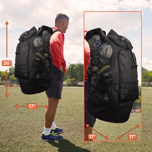Fitdom Heavy Duty XL Soccer Mesh Equipment Ball Bag w/Adjustable Backpack Shoulder Strap Design for Coach. 2 Different Size Front Pockets for Sporting Accessories. Best for All Outdoor & Water Gears - Image 2