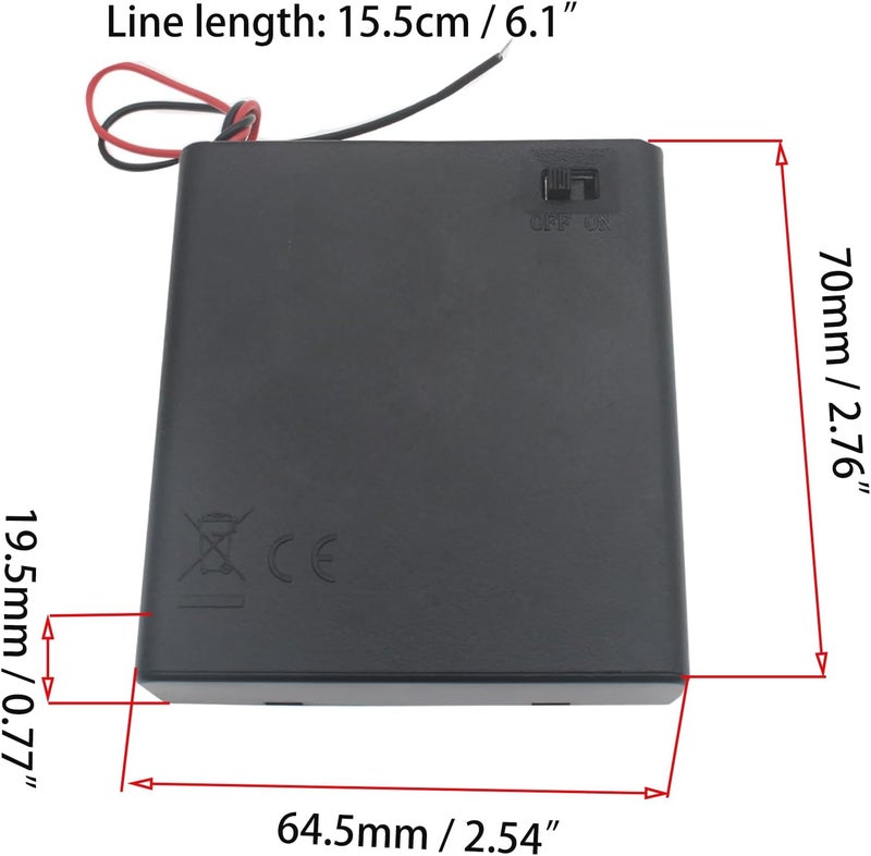 OZXNO 2 قطعة حامل بطارية AA بأربع فتحات مع أسلاك، علبة بطارية بلاستيكية، حامل بطارية AA 4 × 1.5 فولت مع مفتاح وغطاء - Image 2