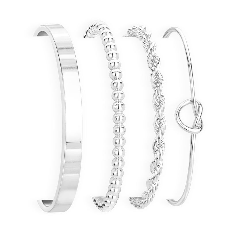 Poxtex Silver Cuff Bracelets Stack for Women, Silver Plated Bangle Link Chain Bracelets, Trendy Waterproof Jewelry Gifts Adjustable - Image 1