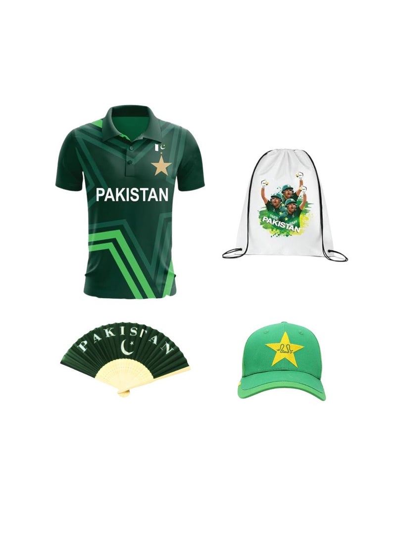 PRINTSHOP4ME Pakistan Cricket Combo–T-Shirt, Cap,Drawstring Bag&Hand Fan For Celebrations Match Days&Events  - Image 1