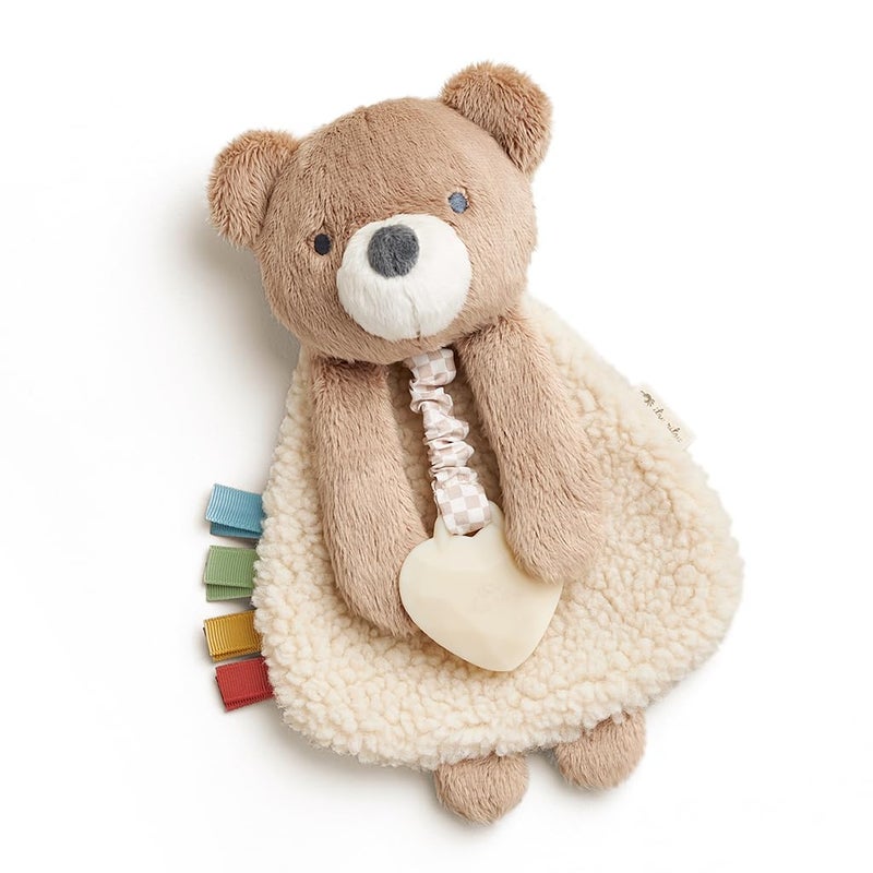 Itzy Ritzy - Itzy Lovey Including Teether - Baby Lovey with Teether, Textured Ribbons & Dangle Arms - Features Crinkle Sound, Sherpa Fabric and Minky Plush (Bear) - Image 1