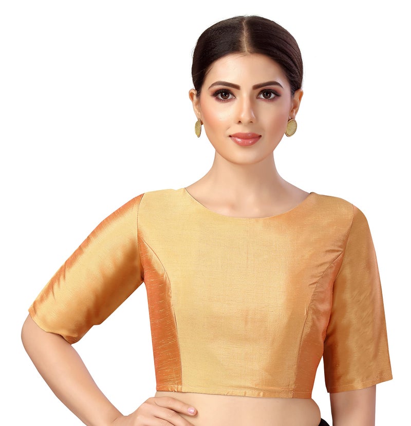 Studio Shringaar Women's Polyester Elbow Length Sleeves Plain Coloured Saree Blouse(Peach, 38) - Image 1