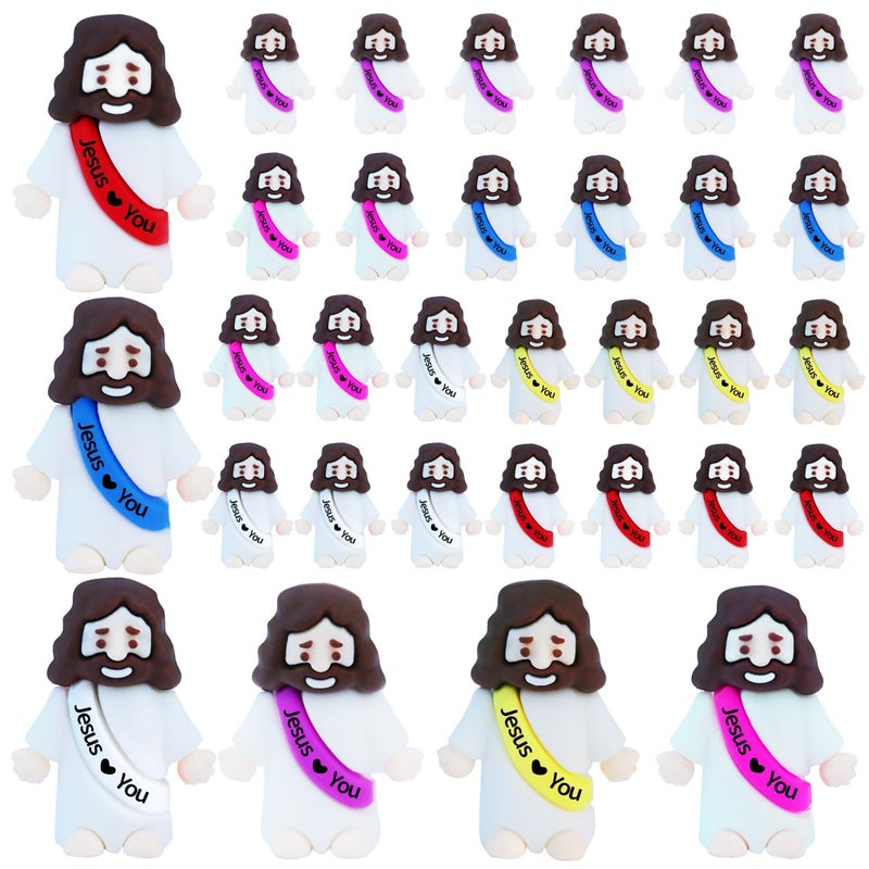 ILHSTY 32 Pcs Little Jesus Figures Rubber Mini Jesus Figurines in Bulk Christian Doll Tiny Baby Jesus Loves You Figures for Hide and Seek Easter Egg Fillers Egg Hunt Religious Party Favors6 Color 32 - Image 3