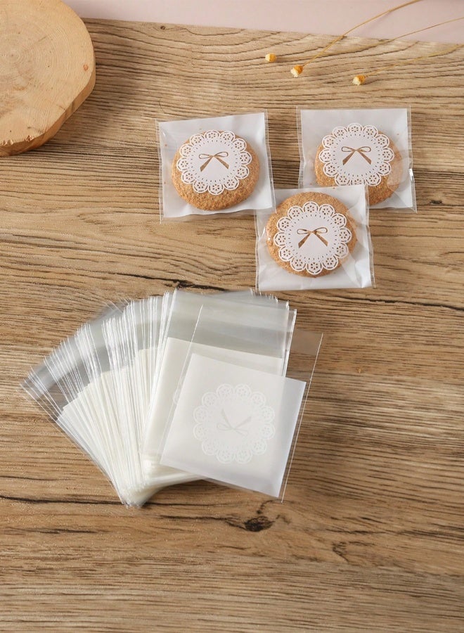100 Pieces 3x3 Inch Self Adhesive Cellophane Cookie Bags, White Clear Bowknot Candy Bags, Suitable for Baked Goods, Desserts, Soaps, Cookies  - Image 4