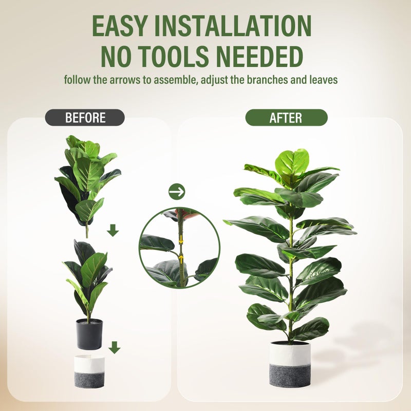 Suntee 2 Pack Artificial Fiddle Leaf Fig Tree, 30" Ficus Lyrata Fake Plants with Pots, Floor Plant Outdoor Faux Plants for Living Room, Corner, Office, Patio, Windowsill Decor - Image 4