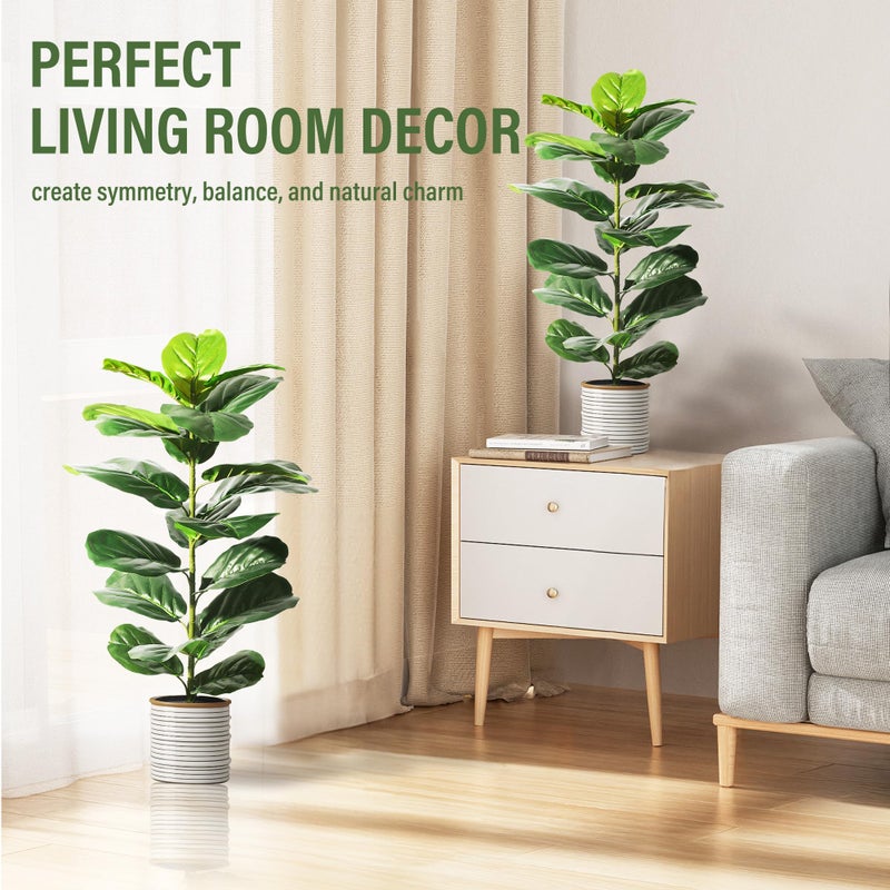 Suntee 2 Pack Artificial Fiddle Leaf Fig Tree, 30" Ficus Lyrata Fake Plants with Pots, Floor Plant Outdoor Faux Plants for Living Room, Corner, Office, Patio, Windowsill Decor - Image 3