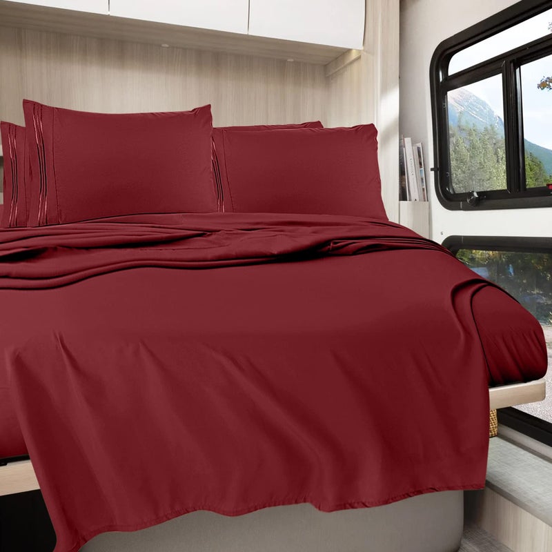 clara clark RV Queen Sheets  6 Piece RV Sheets Set - Hotel Luxury Sheets for RV Bunks  Super Soft Bedding Sheets & Pillowcases  RV Short Queen Sheets  Burgundy Red