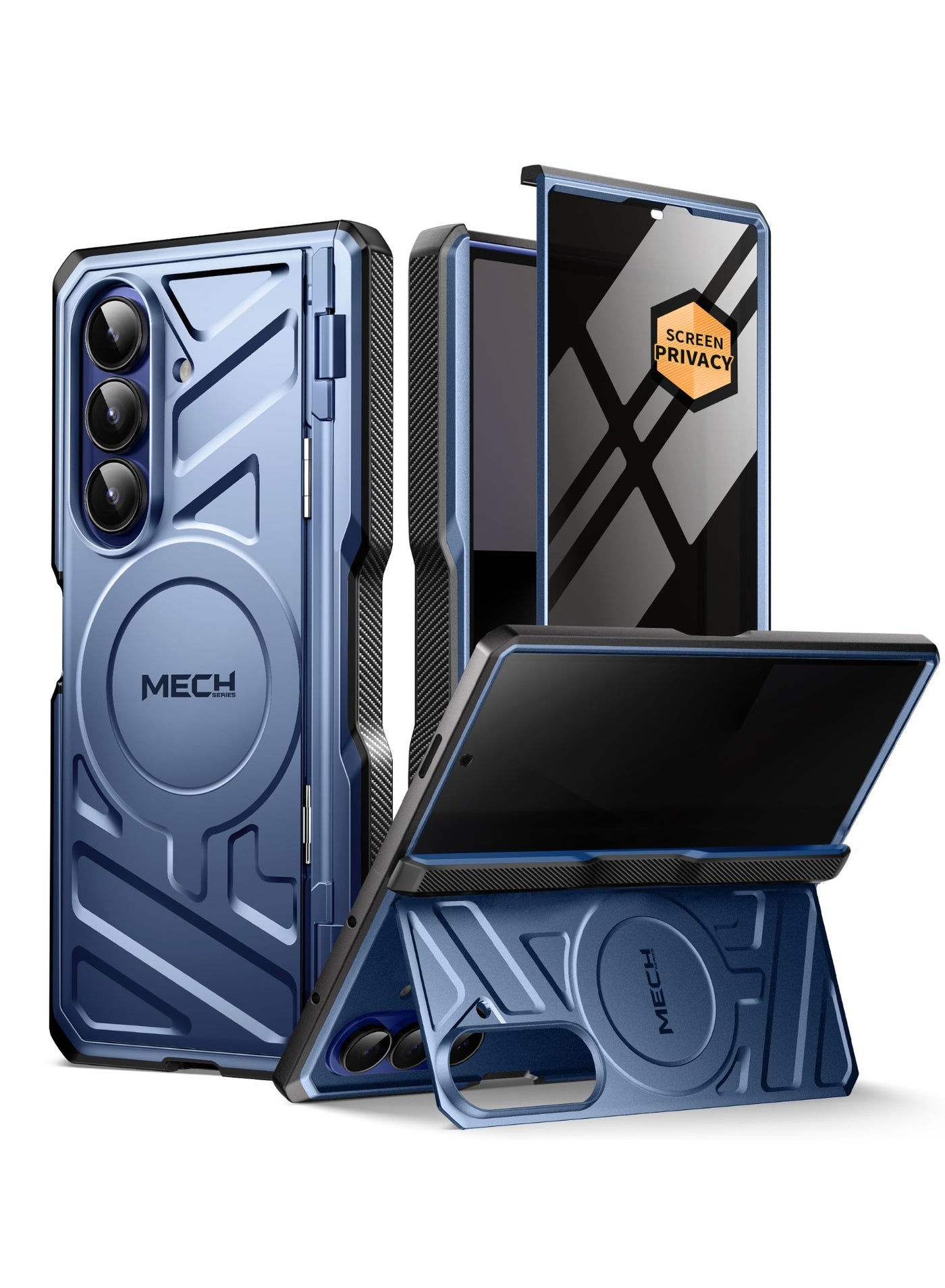 TONGATE for Galaxy Z Fold 7 Case with Privacy Screen Protector, [Compatible with MagSafe][Anti Spy] Shockproof Phone Case, Built-in Stand & Belt Clip & Hinge Cover for Samsung Z Fold 7 2025 8", Blue