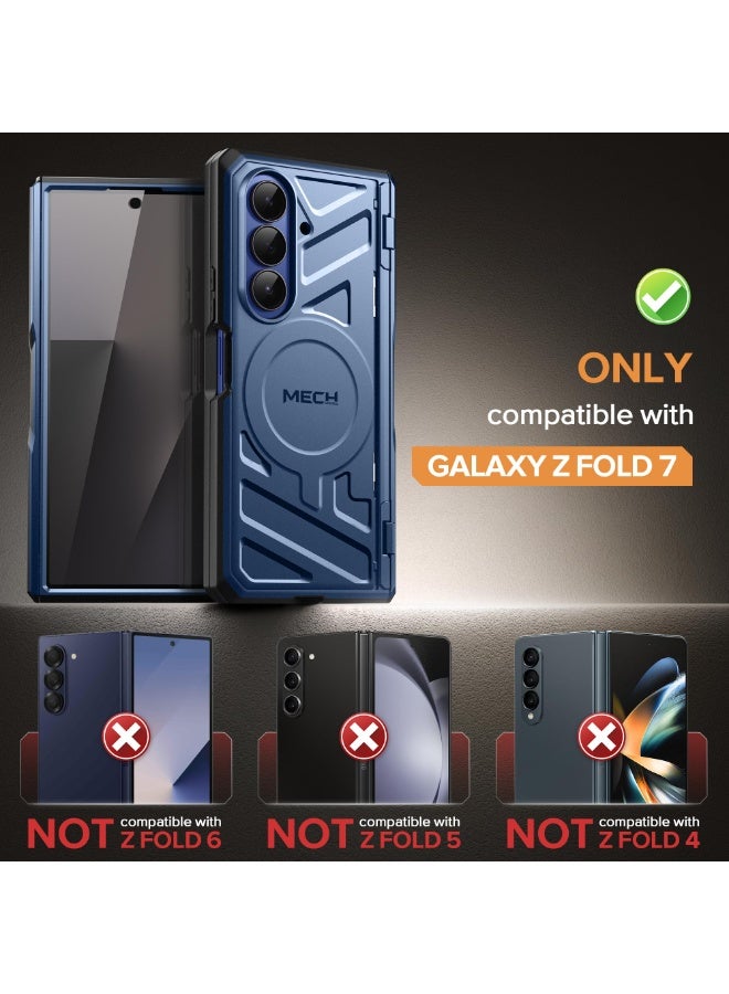 TONGATE for Galaxy Z Fold 7 Case with Privacy Screen Protector, [Compatible with MagSafe][Anti Spy] Shockproof Phone Case, Built-in Stand & Belt Clip & Hinge Cover for Samsung Z Fold 7 2025 8", Blue - Image 2