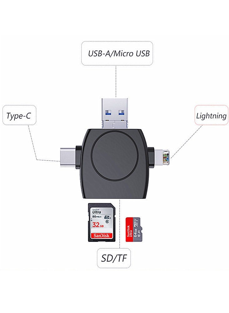 Multi-Port SD Card Reader for ipad, 4 In1 Universal SD TF Card Reader, SD&TF Card Camera Reader Adapter Compatible with MacBook, Laptops, Tablets, Smartphones (Black) - Image 3