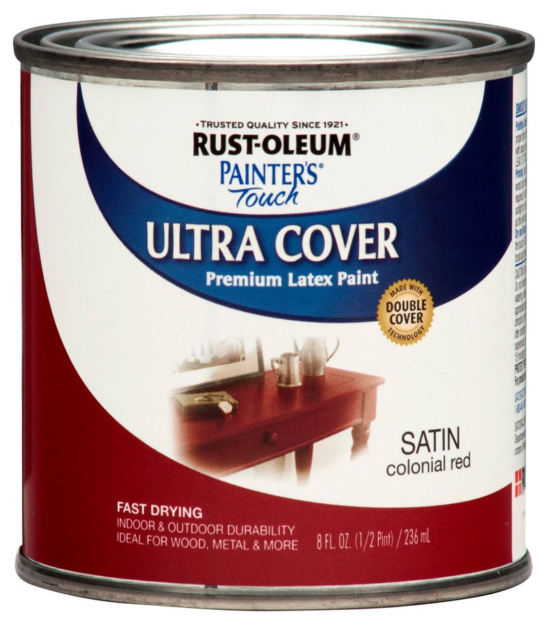 Painters Touch Rust-Oleum 267312-Painter's Touch Latex Paint, 1 Half Pint, Satin Colonial Red - Image 1