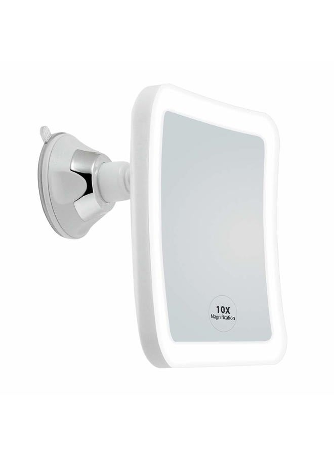 JiBen مرآة مكياج مربعة مضاءة LED 10X مكبرة، كوب شفط بقفل طاقة، ضوء منتشر ساطع وذراع قابلة للتعديل تدور 360 درجة، مرآة حمام محمولة بدون سلك للسفر والمنزل - Image 1