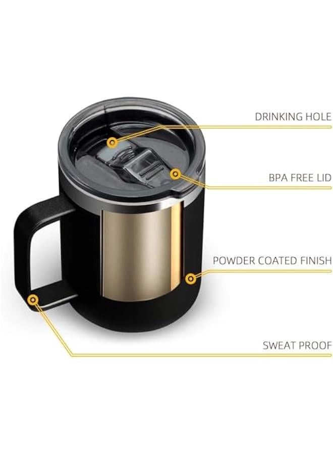 HOOKOR 12 oz Stainless Steel Insulated Coffee Mug with Handle, Double Wall Vacuum Travel Coffee Tumbler Cup with Sliding Lid (Black)  - Image 2