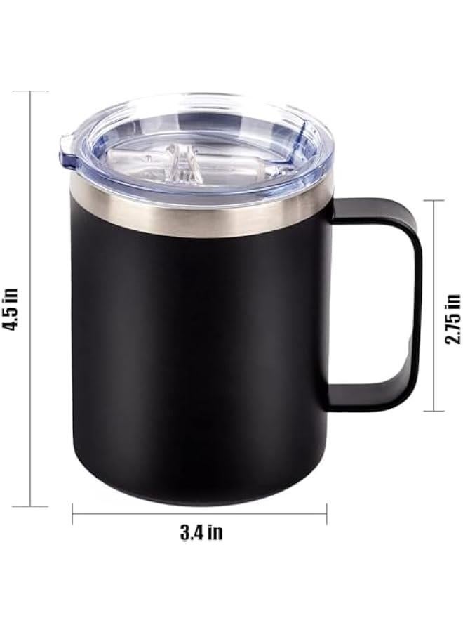HOOKOR 12 oz Stainless Steel Insulated Coffee Mug with Handle, Double Wall Vacuum Travel Coffee Tumbler Cup with Sliding Lid (Black)  - Image 4