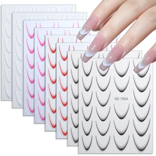 Jremg 3D French Tip Nail Stickers Kit - Reusable Self-Adhesive Nail Art Decals with Geometric Patterns, DIY Manicure Designs for Women, 10 Sheets Easy Apply Salon-Quality - Image 1