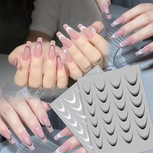 Jremg 3D French Tip Nail Stickers Kit - Reusable Self-Adhesive Nail Art Decals with Geometric Patterns, DIY Manicure Designs for Women, 10 Sheets Easy Apply Salon-Quality - Image 2