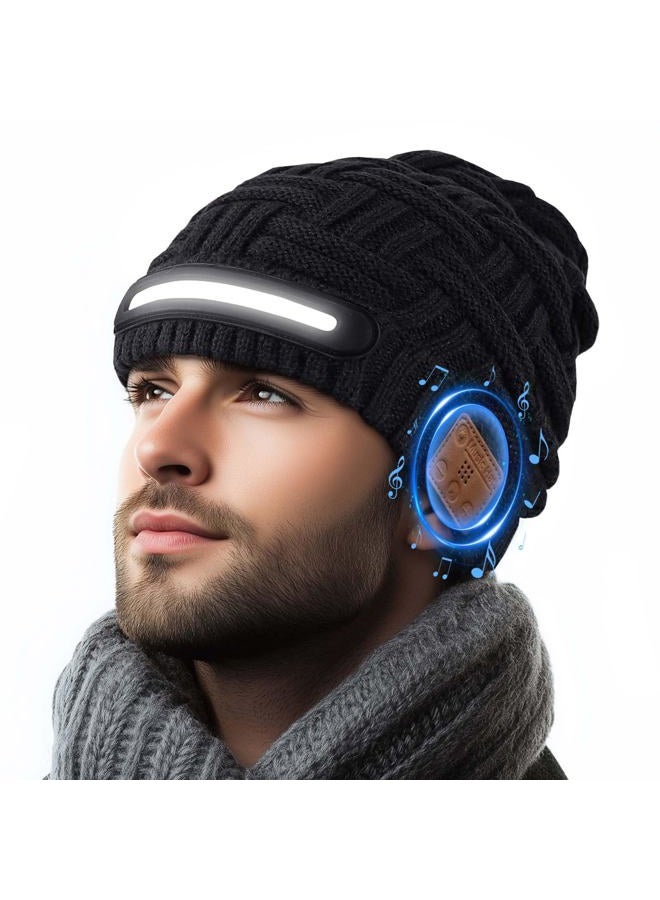 musIc Bluetooth Beanie with Light, Knitted Hat, USB Rechargeable, Contains 40 White Light Beads, Winter Christmas Gift for Family, Men, Dad and Father - Image 1