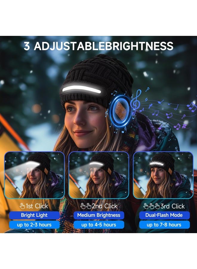 musIc Bluetooth Beanie with Light, Knitted Hat, USB Rechargeable, Contains 40 White Light Beads, Winter Christmas Gift for Family, Men, Dad and Father - Image 2