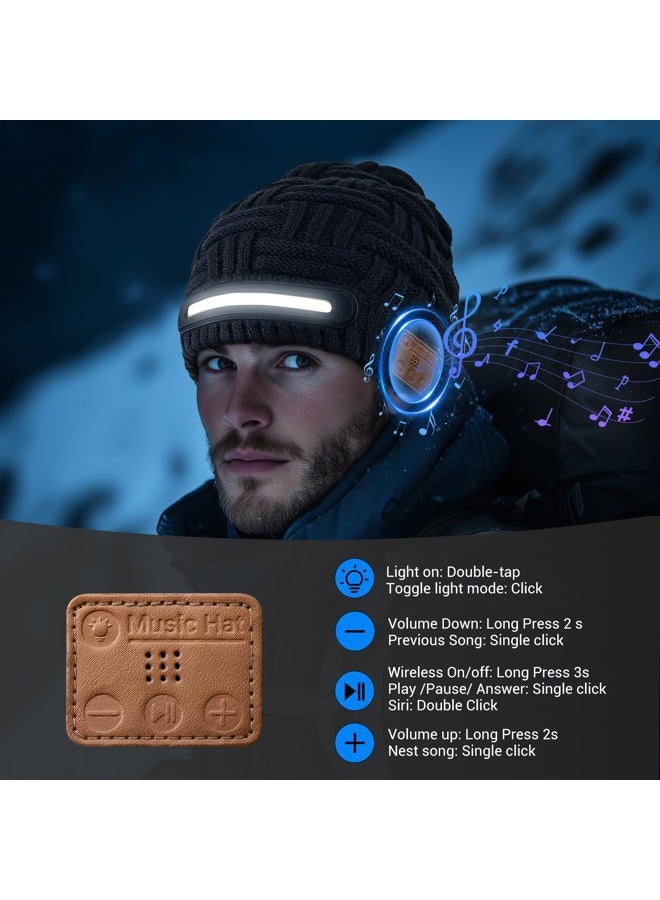 musIc Bluetooth Beanie with Light, Knitted Hat, USB Rechargeable, Contains 40 White Light Beads, Winter Christmas Gift for Family, Men, Dad and Father - Image 3