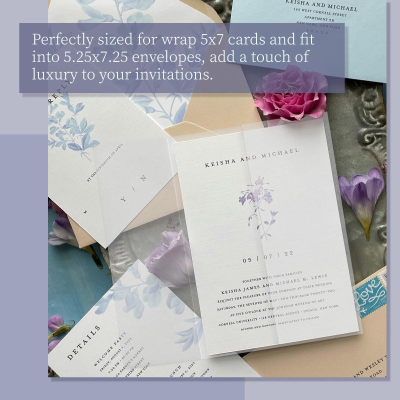 Goefun Vellum Paper 5x7 Pre-Folded - Goefun 120 Sheets Vellum Jackets for 5x7 Invitations 115GSM Translucent Paper for Invitations Wraps, Greeting Cards, Envelope Liners, Wedding, Baby Shower - Image 4