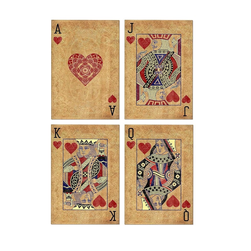 Ritwika's Ritiwikas Set Of 4 Premium Artwork Of King Queen Jack and Ace Of Heart Multicolored Rolled Poster Sets Each 12 x 18 Inches 04 HEART