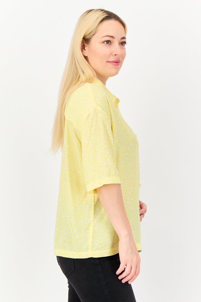 ONLY Women Pointed Collar Short Sleeves Allover Print Shirt, Multicolor - Image 4