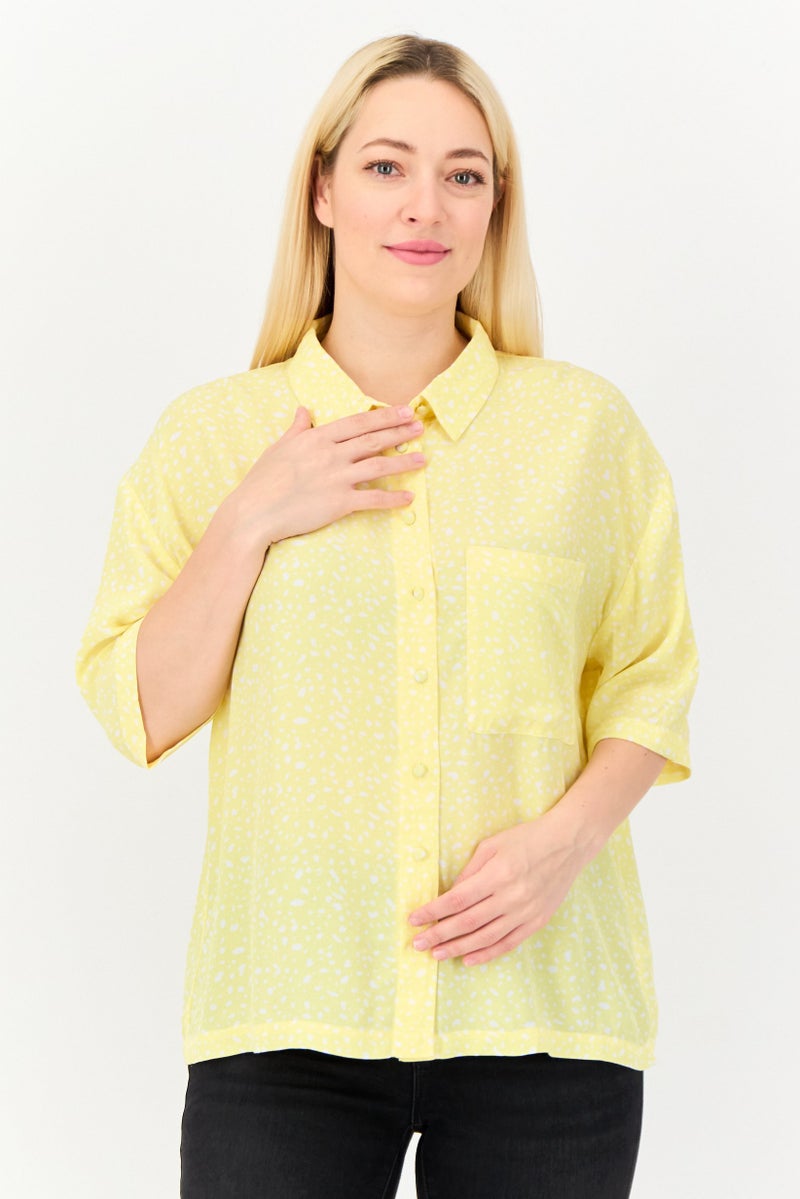 ONLY Women Pointed Collar Short Sleeves Allover Print Shirt, Multicolor - Image 1
