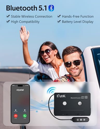 Elook Cassette to Bluetooth Adapter for Car with Micro SD Card Support/Hands-Free Call, 5.1 Bluetooth Cassette Receiver, Black - Image 4