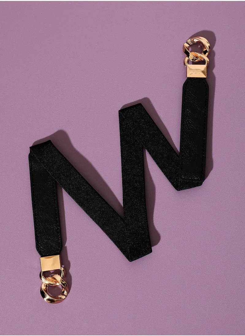 Haute Sauce Haute Sauce Women's Twisted Ring Sleek Belt For Casual Wear | One-Size | Black Colour | Vegan Leather | Interlock-Buckle | Non- Stretchable| Non-Reversible | Modern and Fancy Belt for Ladies & girls.