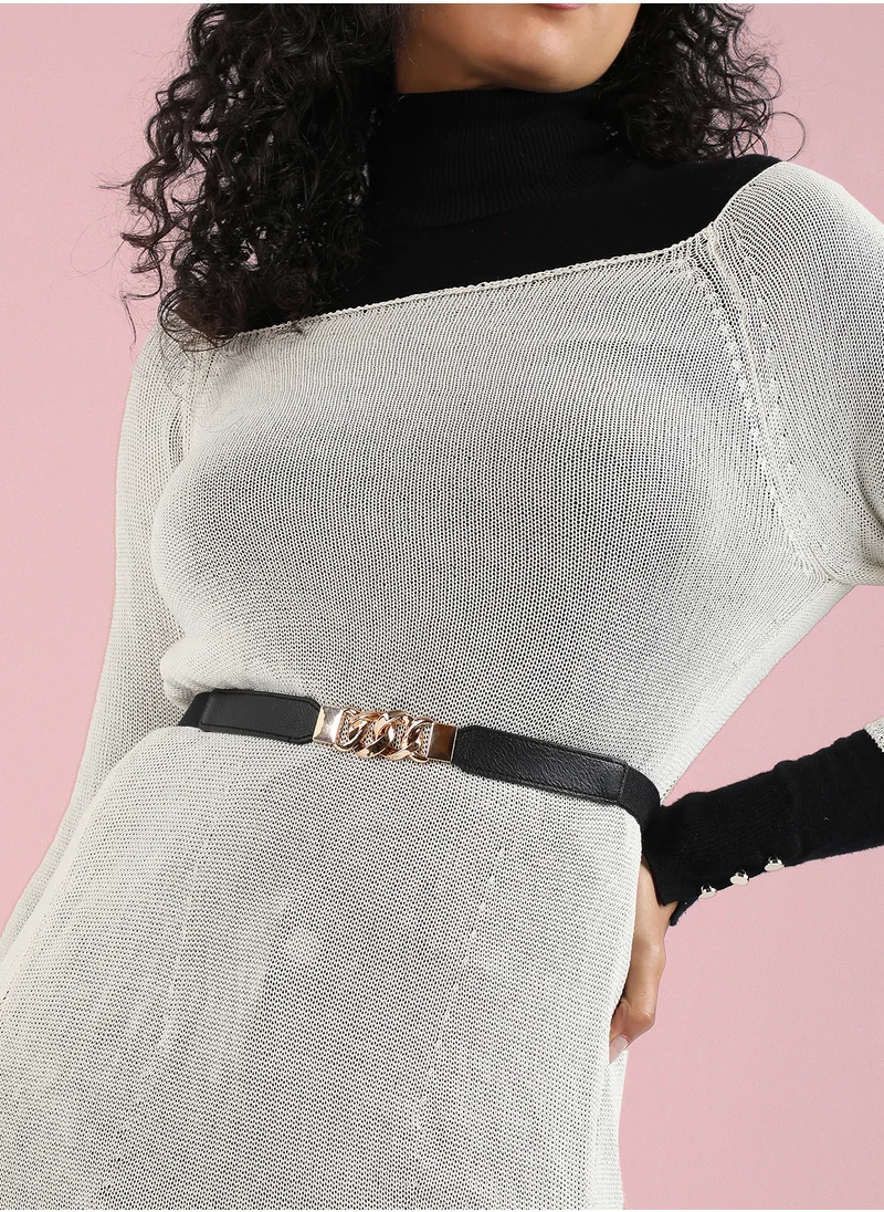 Haute Sauce Haute Sauce Women's Twisted Ring Sleek Belt For Casual Wear | One-Size | Black Colour | Vegan Leather | Interlock-Buckle | Non- Stretchable| Non-Reversible | Modern and Fancy Belt for Ladies & girls.