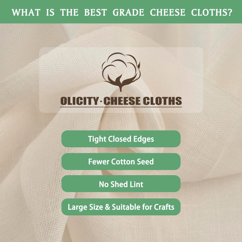 Olicity Cheese Cloths  Grade 90  27 Sq Feet  Reusable Cheese Cloth With Closed Edges Unbleached Cotton Cheesecloth For Straining  Fine Mesh Fabric Muslin Cloth For Cooking  Rice Sushi Crafts - 3 Yards - Image 3
