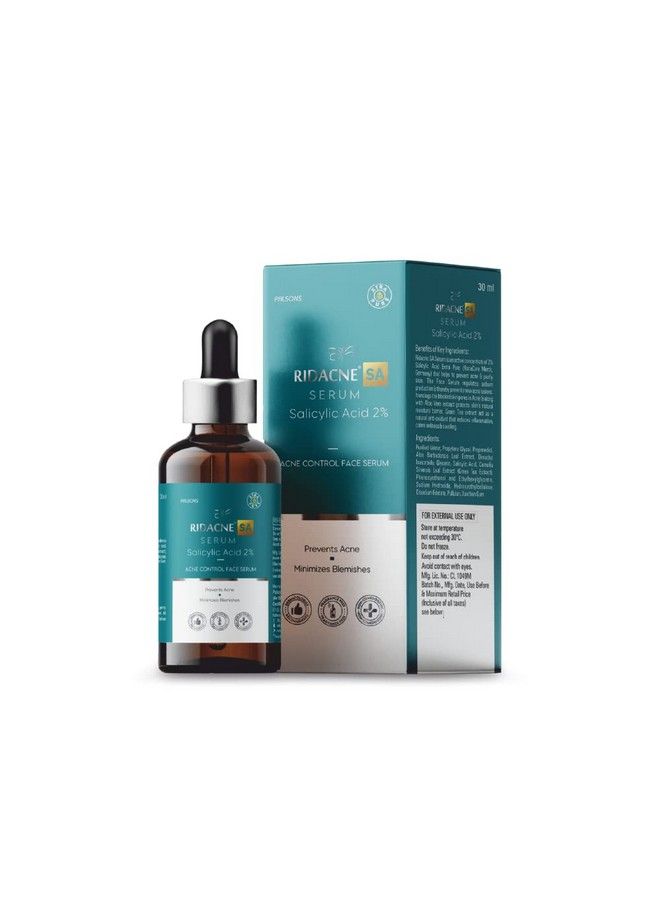 RIDACNE Sa Serum With Salicylic Acid 2% Aloe Vera & Green Tea Extract Acne Control Face Serum ; Reduces Blackheads And Whiteheads ; Minimizes Blemishes ; Prevents Acne 30Ml - Image 1