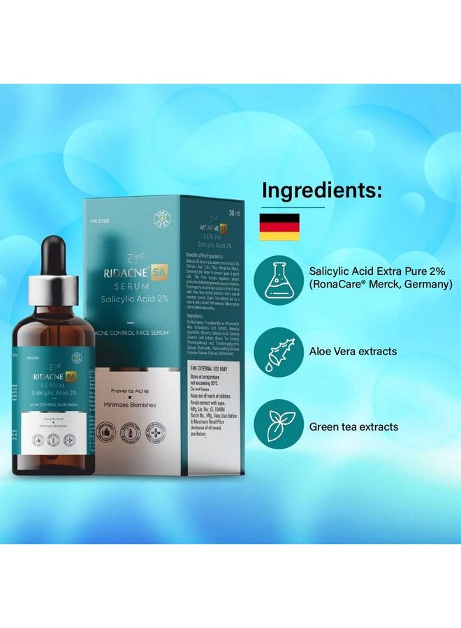 RIDACNE Sa Serum With Salicylic Acid 2% Aloe Vera & Green Tea Extract Acne Control Face Serum ; Reduces Blackheads And Whiteheads ; Minimizes Blemishes ; Prevents Acne 30Ml - Image 4
