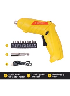 Homdum Homdum MAF Rechargeable and 90 Rotatable Cordless Drill Screwdriver Kit with Onboard LED Light and 11 Pieces Accessories 4V 635mm Yellow  - Image 5