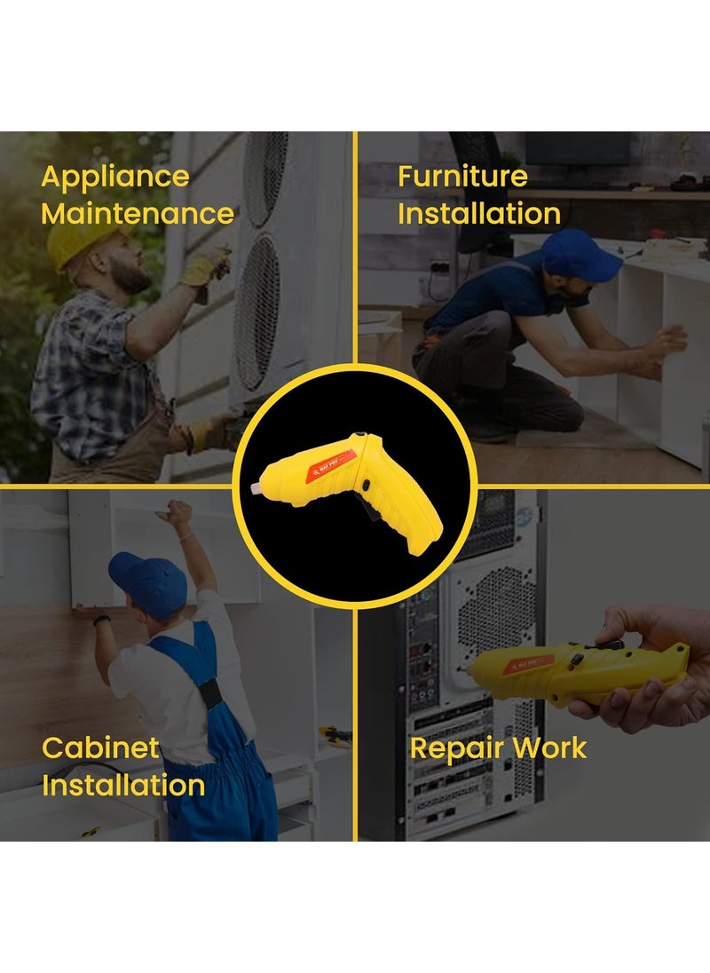 Homdum - Homdum MAF Rechargeable and 90 Rotatable Cordless Drill Screwdriver Kit with Onboard LED Light and 11 Pieces Accessories 4V 635mm Yellow - Image 1