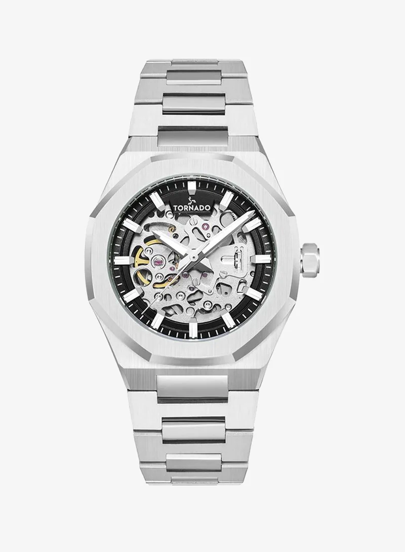 TORNADO Men's  Solid Stainless Steel,Integrated bracelet with Brushed Outer Links, Polished Center Links Automatic Watch T24303-SBSB - 41mm mm