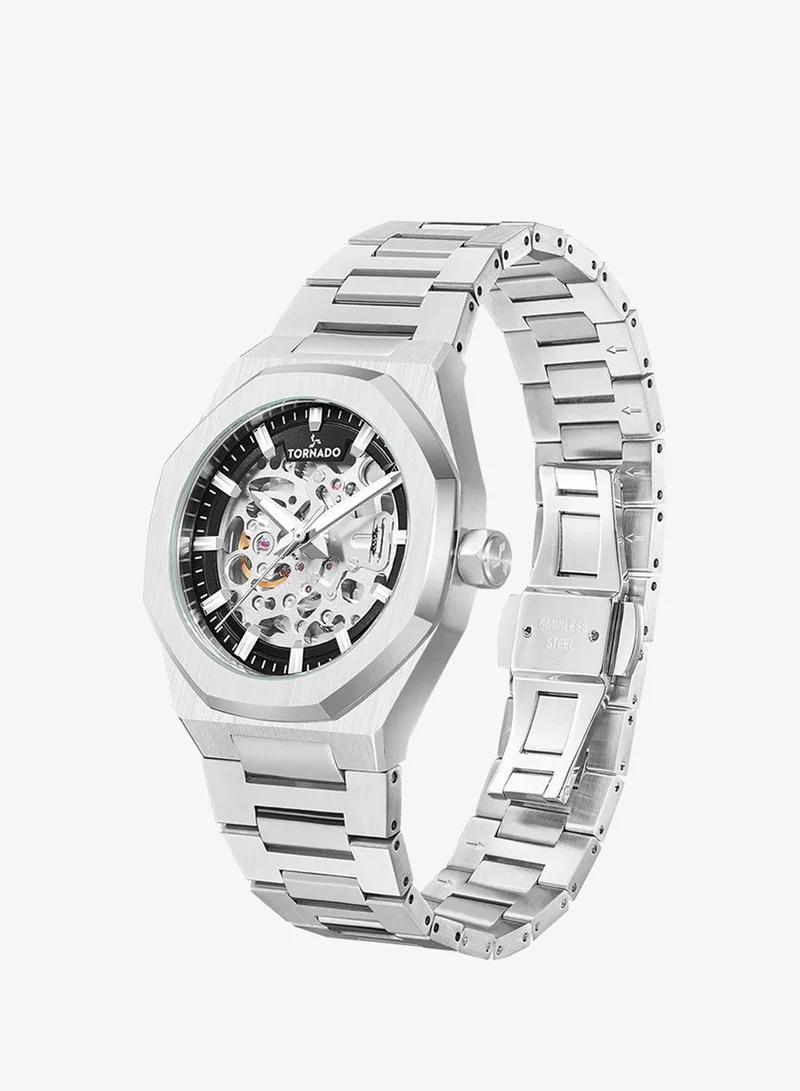 TORNADO Men's  Solid Stainless Steel,Integrated bracelet with Brushed Outer Links, Polished Center Links Automatic Watch T24303-SBSB - 41mm mm