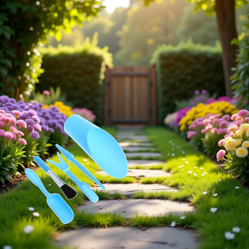 Sluswallow 5 Pcs Blue 22.5cm/8.86'' Gardening Tools Set, Miniature Shovel Brush Widger, Succulent Planting Helper, Garden Tool Sets, Hand Tools - Image 2