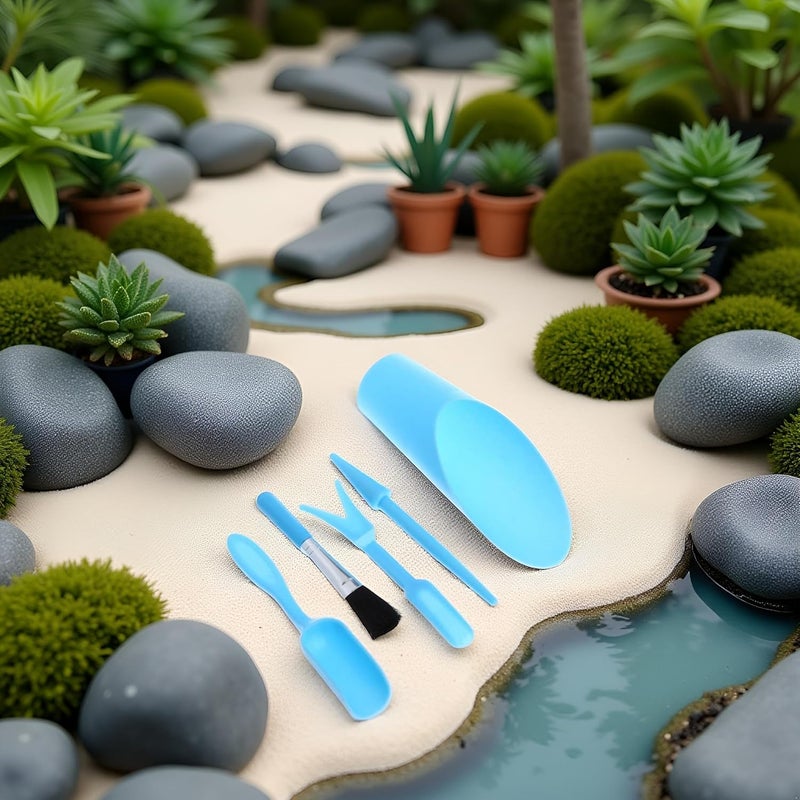 Sluswallow 5 Pcs Blue 22.5cm/8.86'' Gardening Tools Set, Miniature Shovel Brush Widger, Succulent Planting Helper, Garden Tool Sets, Hand Tools - Image 4
