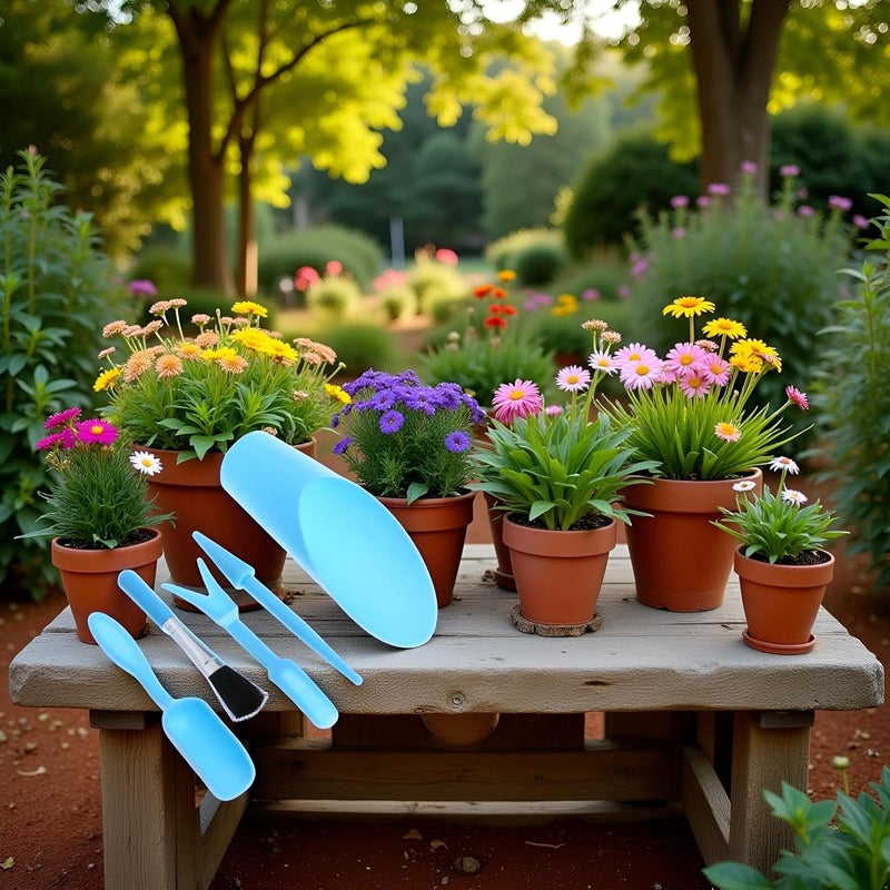 Sluswallow 5 Pcs Blue 22.5cm/8.86'' Gardening Tools Set, Miniature Shovel Brush Widger, Succulent Planting Helper, Garden Tool Sets, Hand Tools - Image 3
