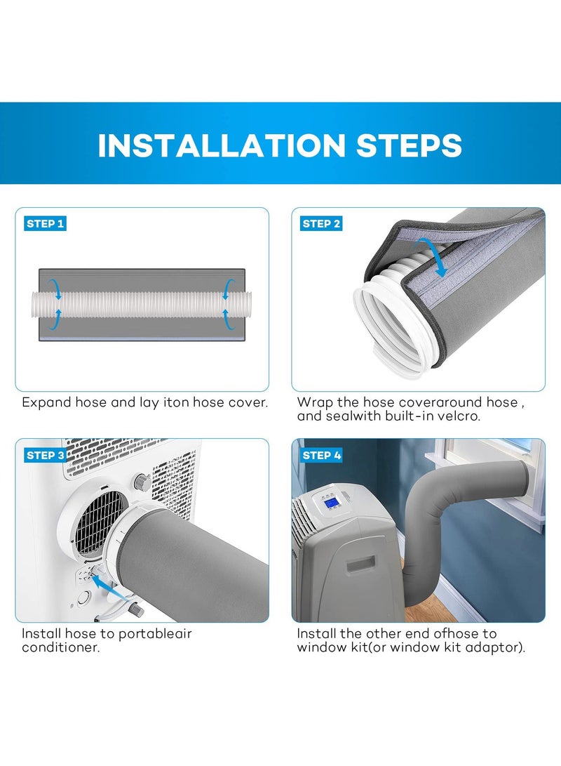 واي آند دي Portable Air Conditioner Hose Cover, Wrap Insulation Protective, Insulated AC Sleeve, Cover Fit Both 5'' - 5.9'' Diameter Exhaust Duct Vent, Easy Installation (Gray)  - Image 3